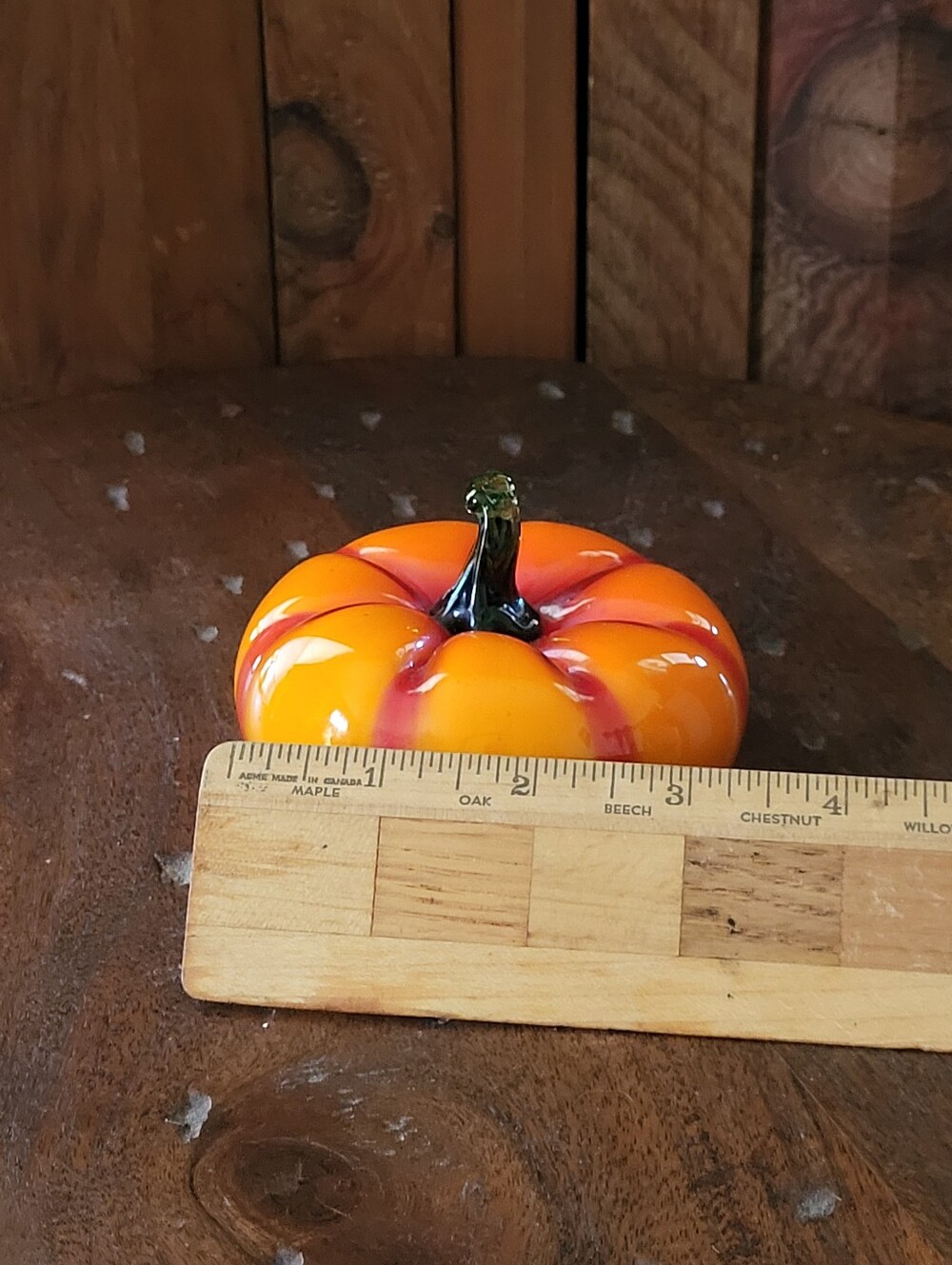 Hand-Blown Orange Glowy Glass Pumpkin - Picture 8 of 11